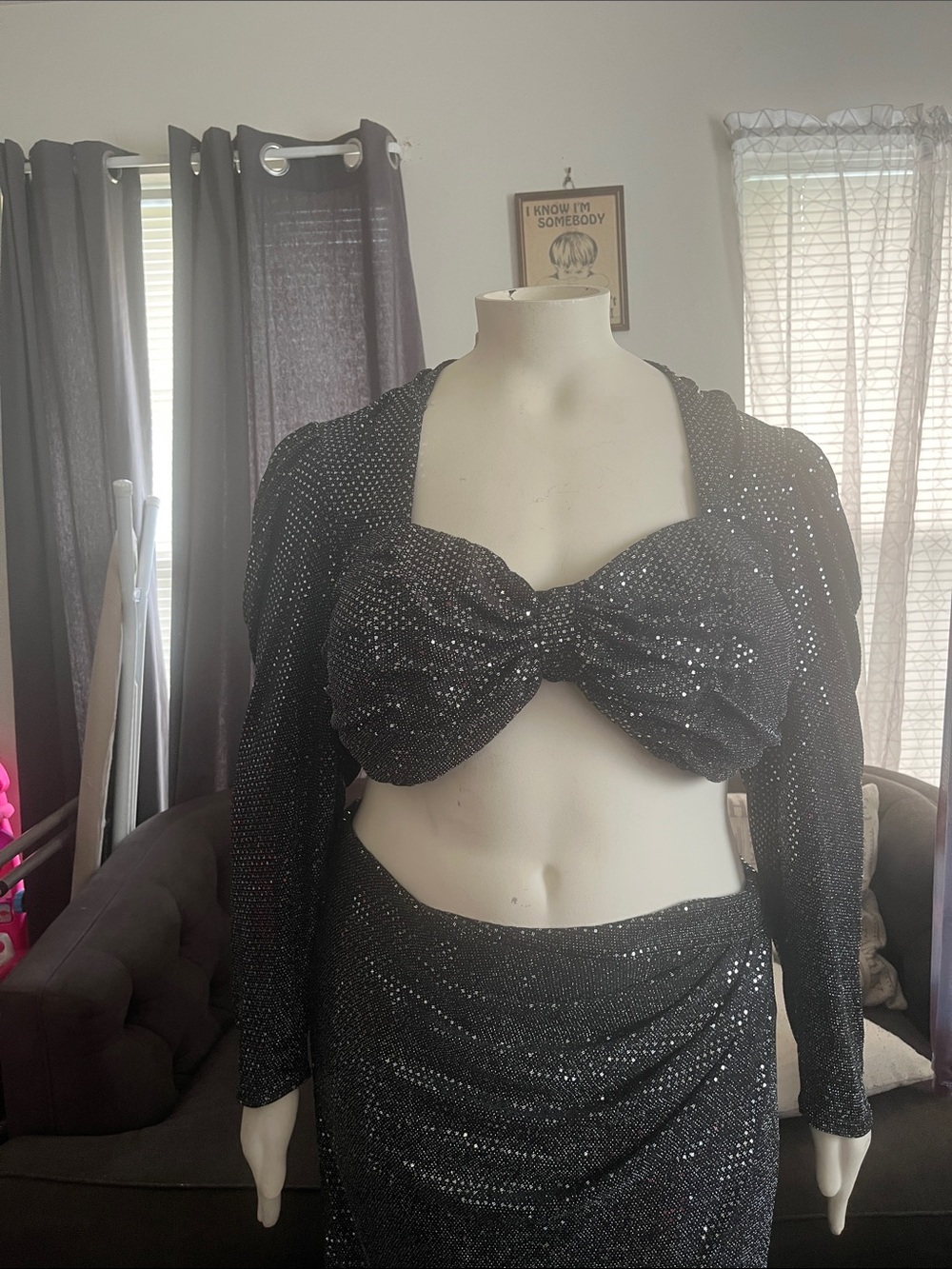 FTF Black Sequin Long Sleeve Top